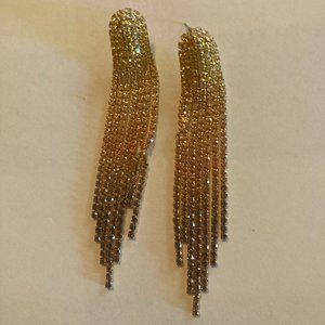 Long Dangle Rhinestone Earrings Yellow, Rust, Brown Gradiant